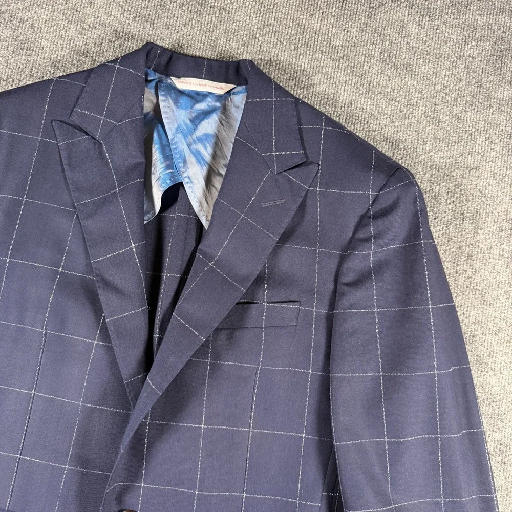 Samuelsohn SB Bristol Suit 41L Blue Windowpane Plaid Loro Piana Wool Pockets